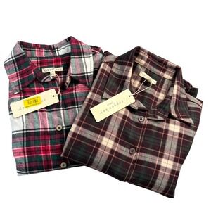 Copper Key Lot of 2 Girls Sz S(7) Plaid Flannel Long Sleeve Button Up Shirts New